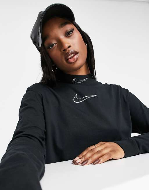 Nike Swoosh graphic slim crop t-shirt in black