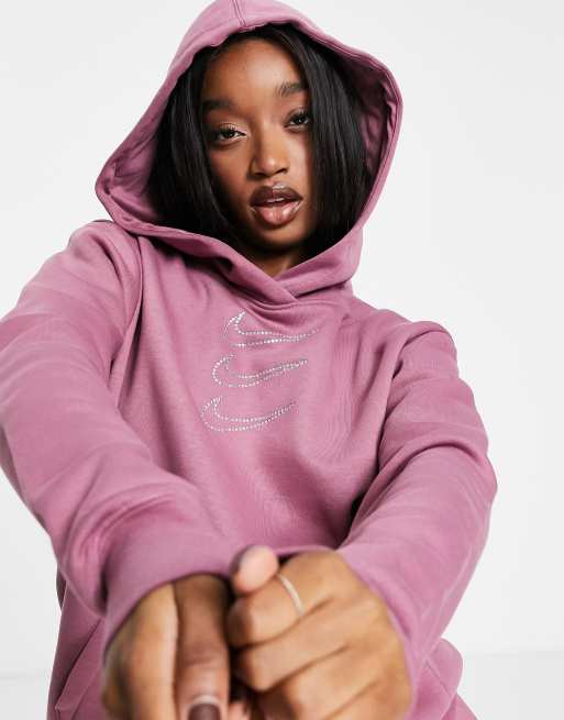 Nike Swoosh rhinestone applique washed hoodie in purple | ASOS