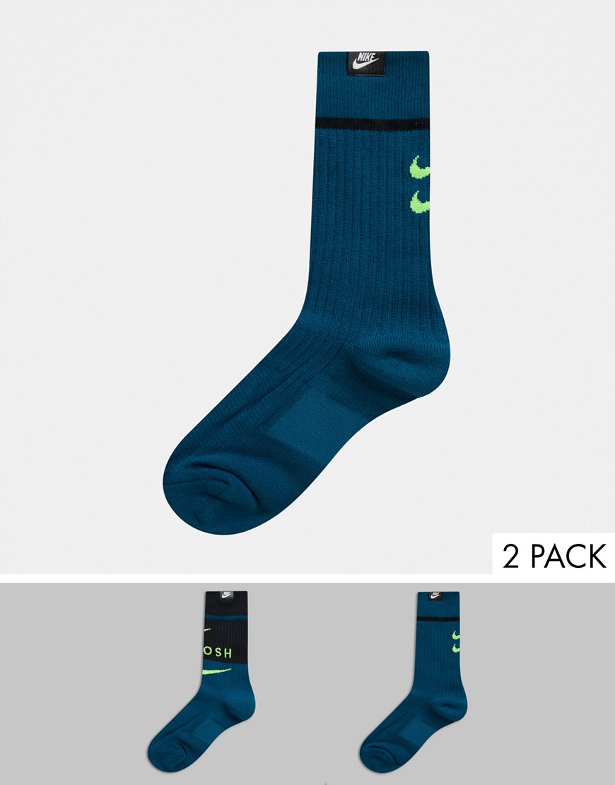 Nike - Swoosh - Set van 2 paar sokken in blauwgroen
