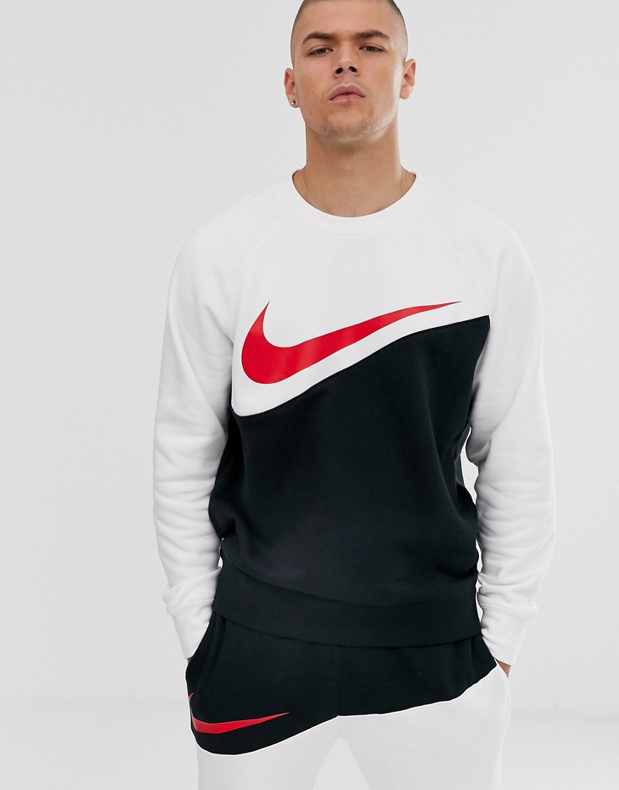 Nike Swoosh - Sort/hvid sweatshirt med rund hals