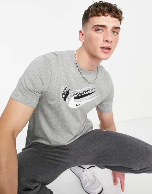 Nike Swoosh Stack chest print t-shirt in grey | ASOS