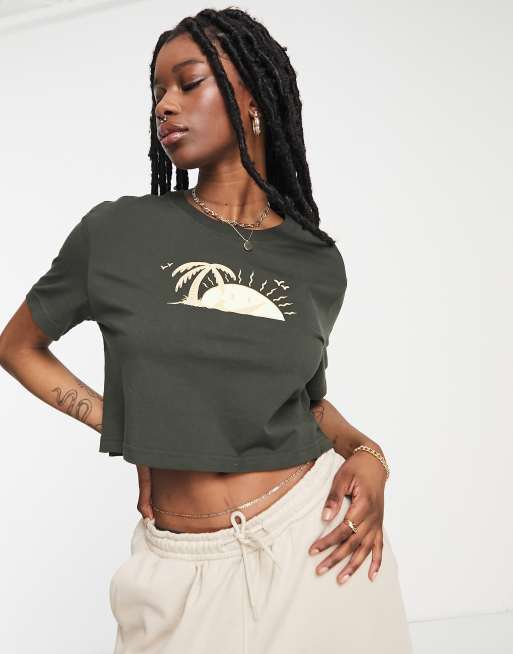 Nike swoosh sun cropped t shirt in black ASOS