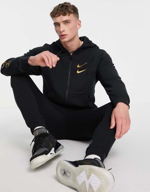 Nike Swoosh Sweat capuche fermeture clair Noir et dor