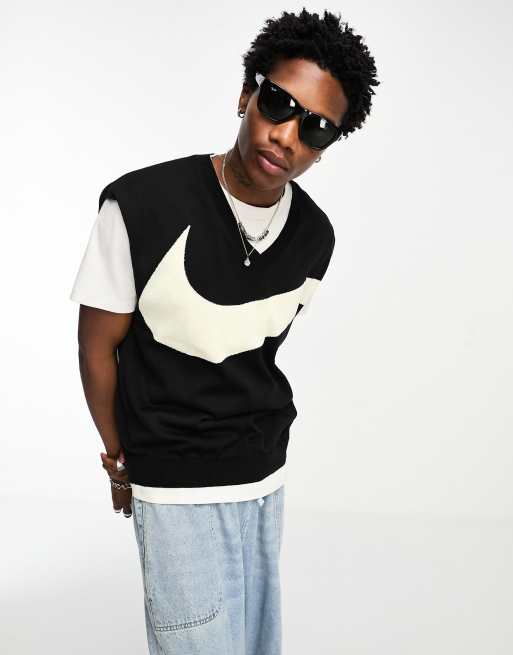 Nike Swoosh sweater vest in black and cream | ASOS