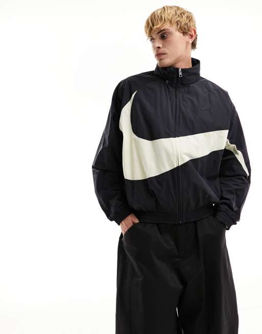 Nike swoosh hot sale jacket black