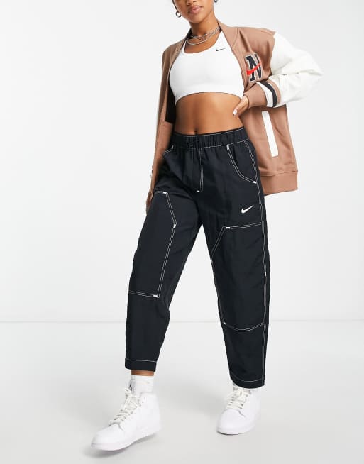 Nike Swoosh woven high-waisted panelled pants in black