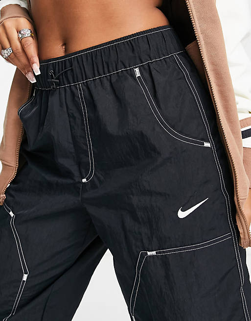 Nike Swoosh woven high-waisted panelled pants in black