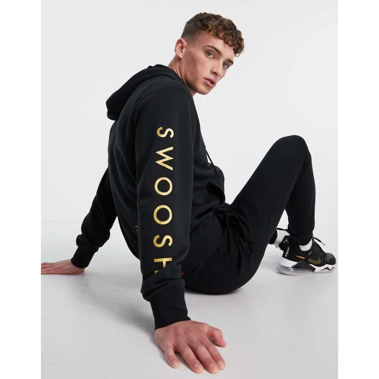 Nike Swoosh zip hoodie in black and gold ASOS