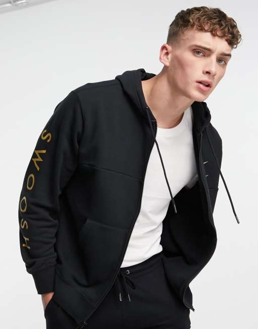 Nike swoosh hoodie black and gold sale