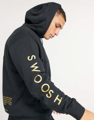 black nike hoodie with gold swoosh