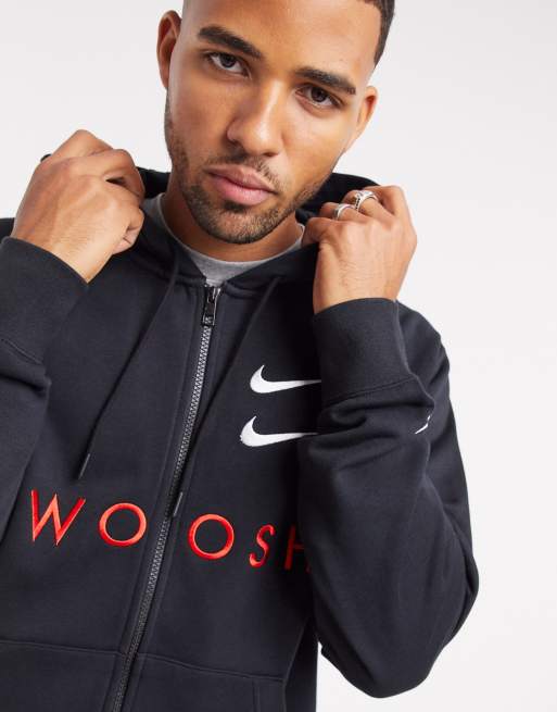 Nike Swoosh zip through hoodie in black