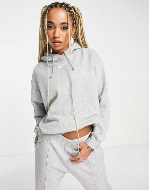 Nike – Szara bluza oversize z kapturem i małym logo, 4 z 4