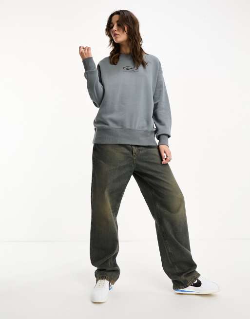 Nike – Szarozielona polarowa bluza oversize z logo Swoosh
