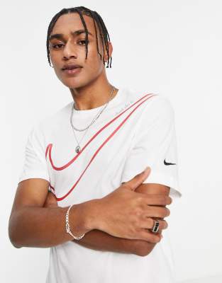 Nike - T-shirt à logo large - Blanc et rouge