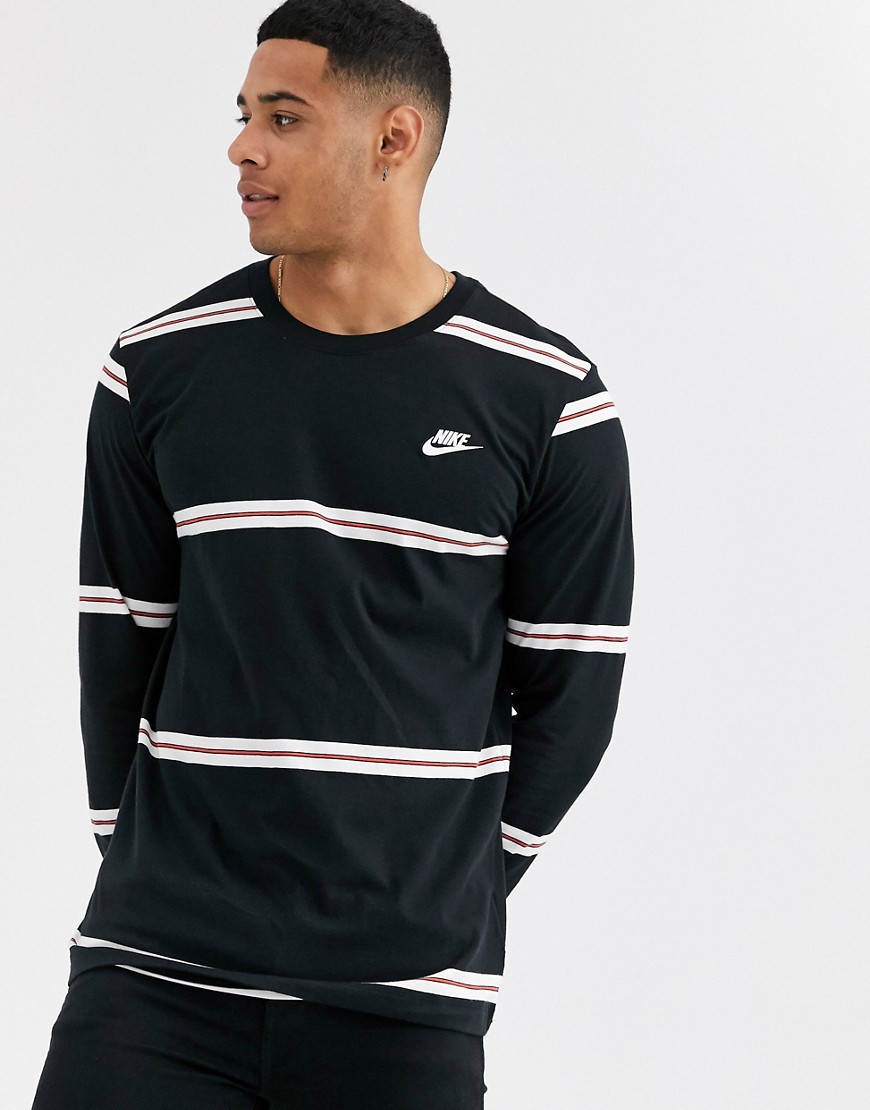 Nike - T-shirt a maniche lunghe nera a righe-Nero