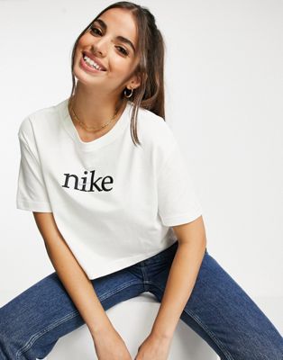 Tops courts Nike - T-shirt crop top à logo - Blanc
