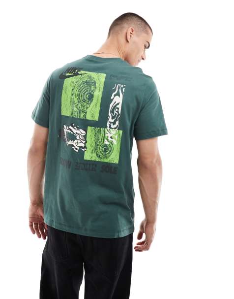 Nike – T-Shirt in Dunkelgrün mit „Slow Your Sole“-Grafikprint - view 1