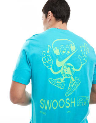 Nike - T-Shirt in Petrol mit „Swoosh FM"-Grafikprint auf dem Rücken-Blau