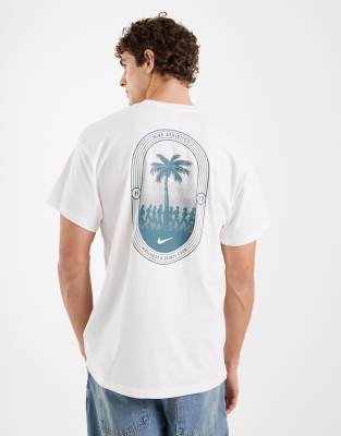 T-Shirt in Weiß mit Palmen-Print auf der Rückseite Weiß XL