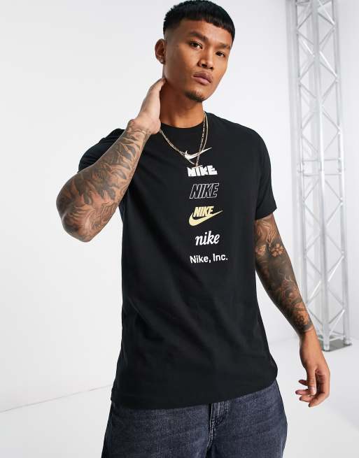 Nike - T-shirt met gestapeld logo in zwart