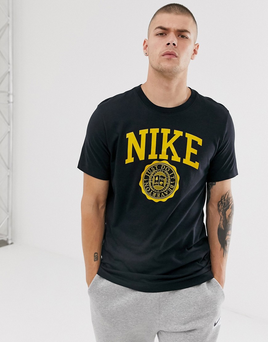 Nike - T-shirt nera con logo stile college-Nero