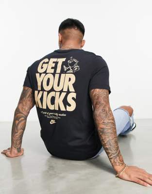 Nike - T-shirt unisexe avec inscription « Sole Cafe Get Your Kicks » au dos - Noir