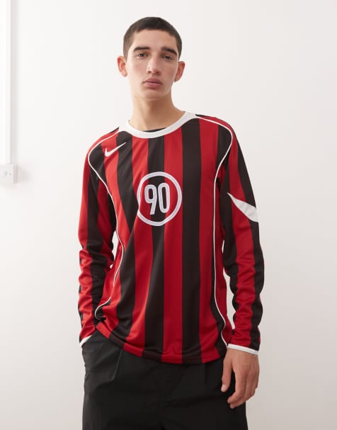 Nike T90 Dri-FIT long sleeve football shirt in red and black