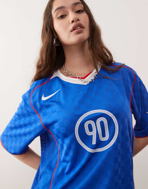 Nike T90 Dri-fit unisex football shirt in blue ASOS