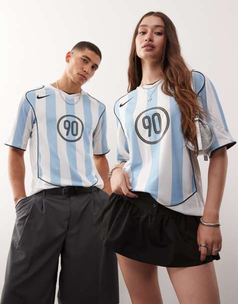 Nike T90 soccer shirt in white and blue