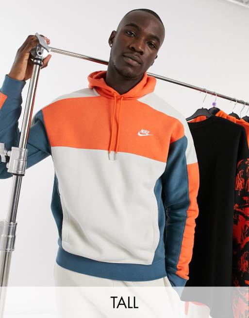 Nike Tall Club colourblock hoodie in orange/light stone | ASOS