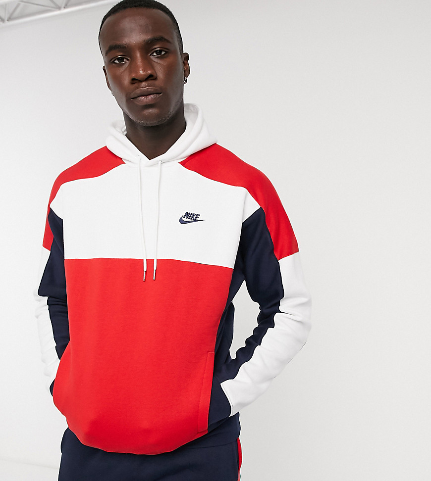 Nike Tall Club colourblock hoodie in red/navy