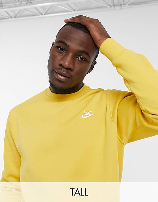 Nike Tall Club crew neck sweatshirt in mustard | ASOS