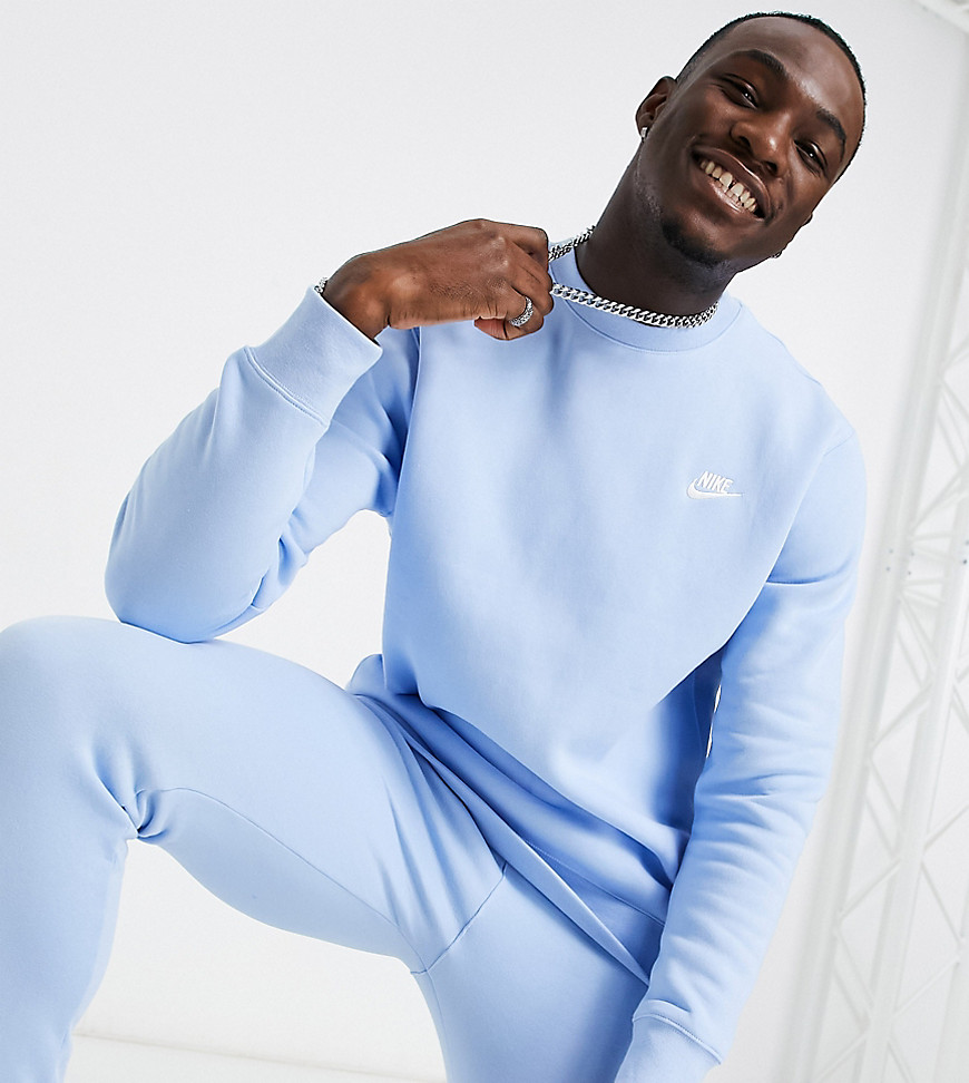 Nike Tall Club Crewneck Sweatshirt In Pale Blue-blues