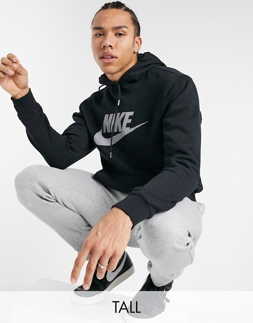 Nike Tall Club Essentials reflective logo hoodie in black