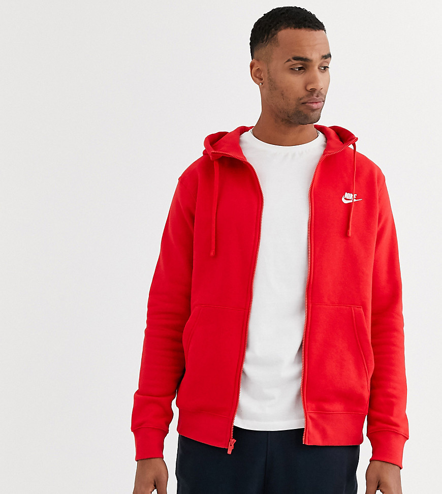 Nike Tall Club - Felpa con cappucci e zip rossa-Rosso