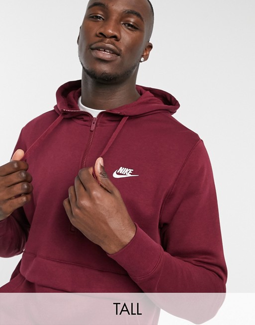 Nike Tall Club half-zip hoodie in burgundy