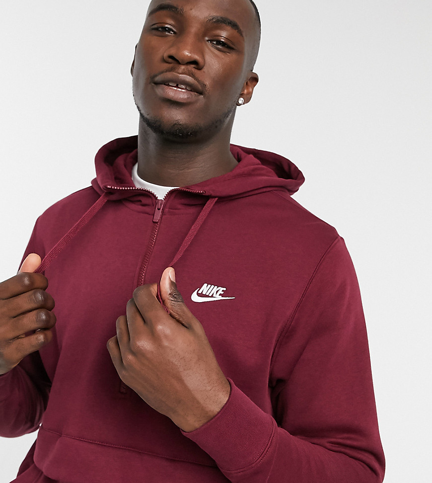 Nike Tall Club half-zip hoodie in burgundy-Red