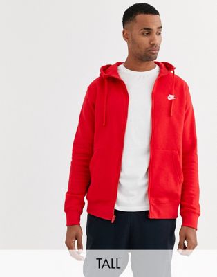 nike mini swoosh oversized cropped red zip through hoodie