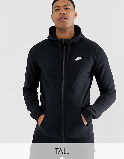Nike Tall Club Zip-Up Hoodie In Black 804389-010 | ASOS