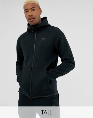 Nike Tall - Felpa tecnica in pile nera con zip e cappuccio-Nero