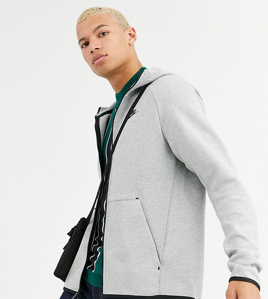 Nike - Tall - Fleece tech-hoodie met rits in grijs-Zwart
