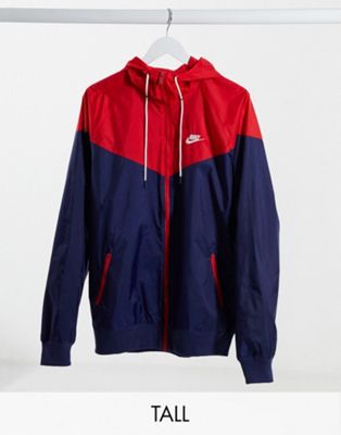 NIKE TALL HOODED WINDBREAKER JACKET IN RED AND BLUE,AR2191-410