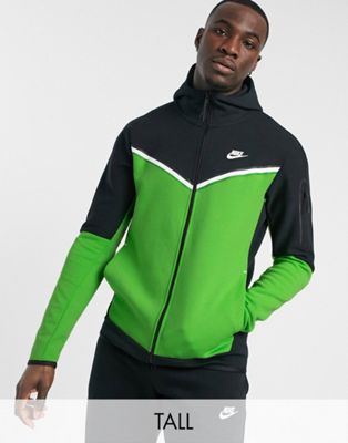 Nike Tall Tech Fleece full zip color block hoodie in green and black