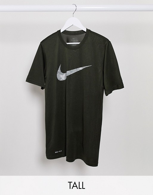 Nike Tall Training camo swoosh t-shirt in khaki