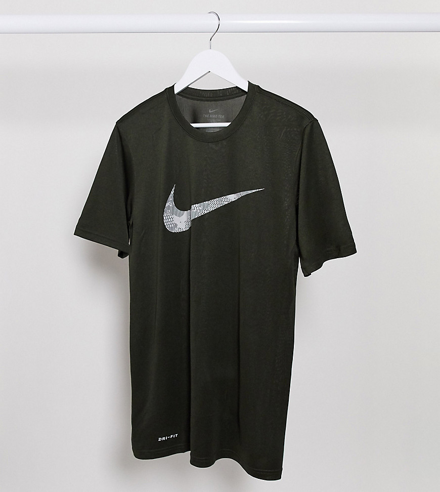 Nike Tall Training camo swoosh t-shirt in khaki-Green