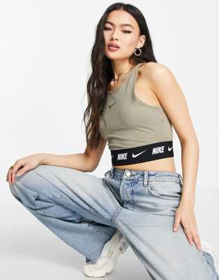 nike repeat pack logo taping cuffed joggers in khaki
