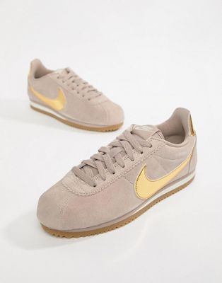 gold swoosh suede cortez trainers 