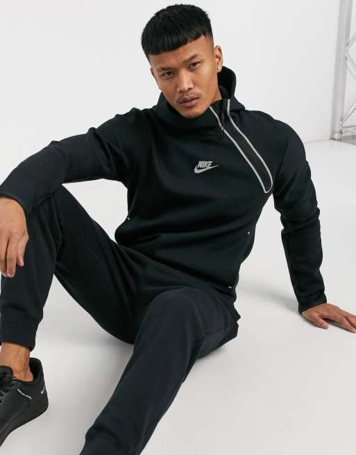 Adversario mil blanco como la nieve Nike Tech Fleece asymmetric half-zip hoodie in black | ASOS