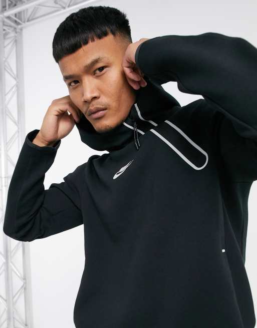 Adversario mil blanco como la nieve Nike Tech Fleece asymmetric half-zip hoodie in black | ASOS