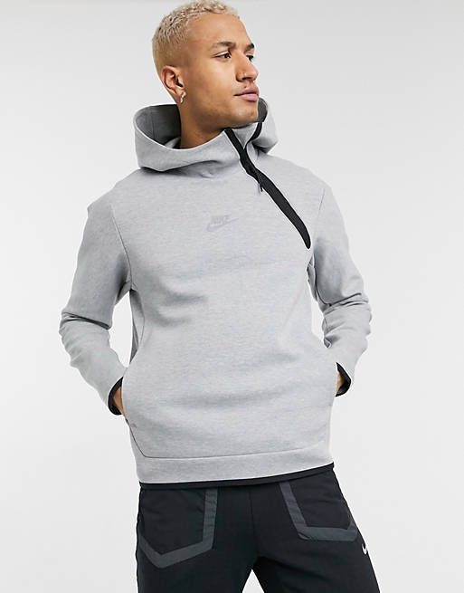 Nike Tech Fleece asymmetric half-zip hoodie in gray | ASOS
